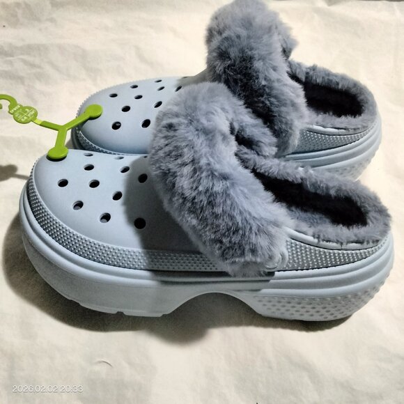 CROCS STOMP LINED CLOGS Calcite Blue Fuzzy Slip-On Chunky Unisex Shoes Mens 11 main image 6
